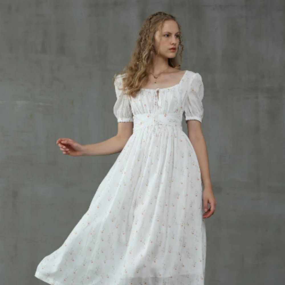 floral linen dress, daisy linen dress, white linen dress, princess linen dress | - Picture 2 of 3
